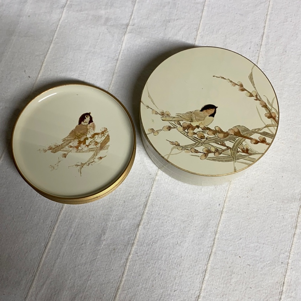 5 Vintage Otagiri Chickadee Coasters with Box